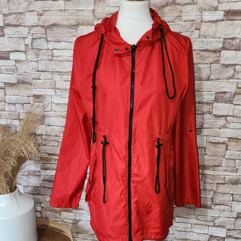 Primark Parka In A Pack Red Full Zip Windbreaker Hooded Jacket